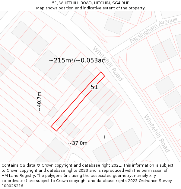 51, WHITEHILL ROAD, HITCHIN, SG4 9HP: Plot and title map