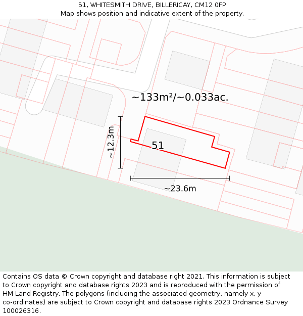 51, WHITESMITH DRIVE, BILLERICAY, CM12 0FP: Plot and title map