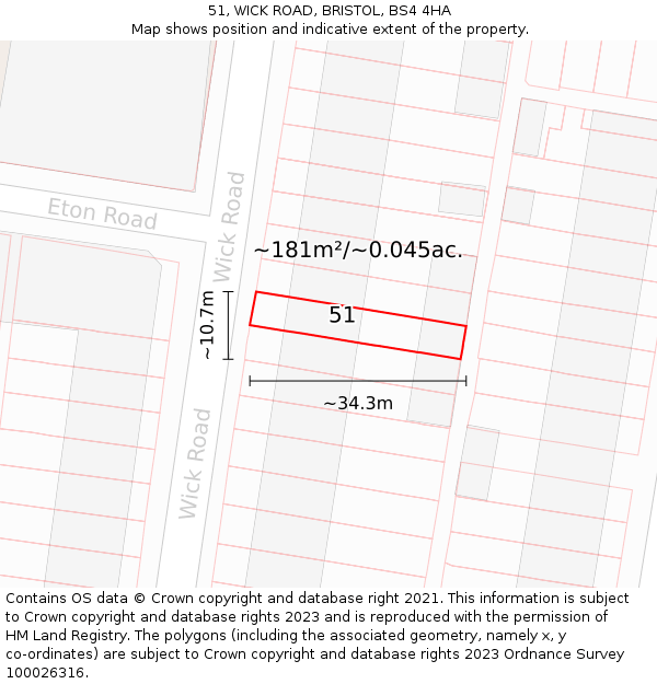 51, WICK ROAD, BRISTOL, BS4 4HA: Plot and title map