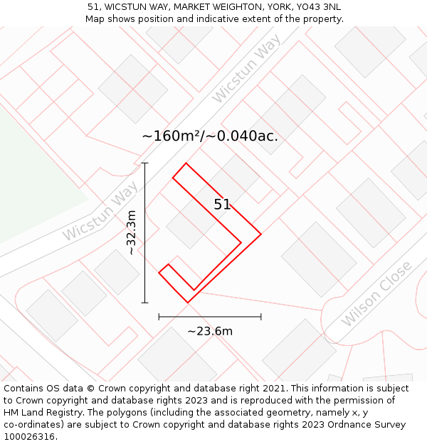 51, WICSTUN WAY, MARKET WEIGHTON, YORK, YO43 3NL: Plot and title map