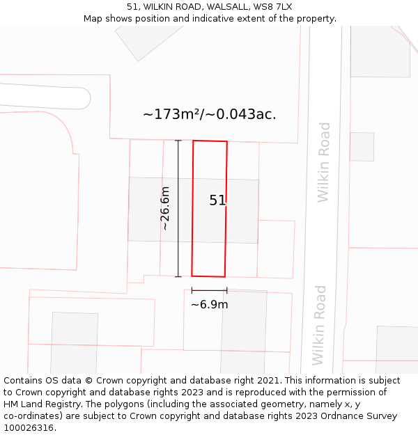 51, WILKIN ROAD, WALSALL, WS8 7LX: Plot and title map