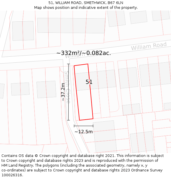 51, WILLIAM ROAD, SMETHWICK, B67 6LN: Plot and title map