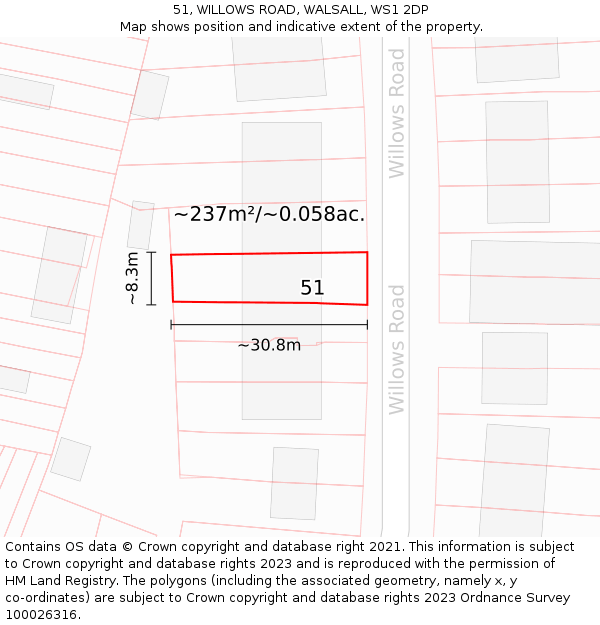 51, WILLOWS ROAD, WALSALL, WS1 2DP: Plot and title map