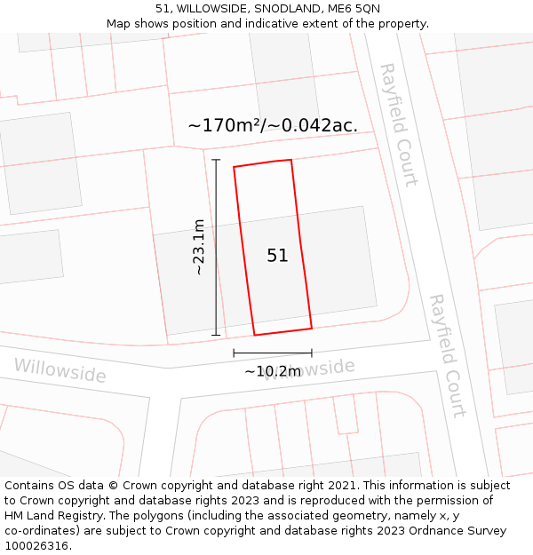 51, WILLOWSIDE, SNODLAND, ME6 5QN: Plot and title map
