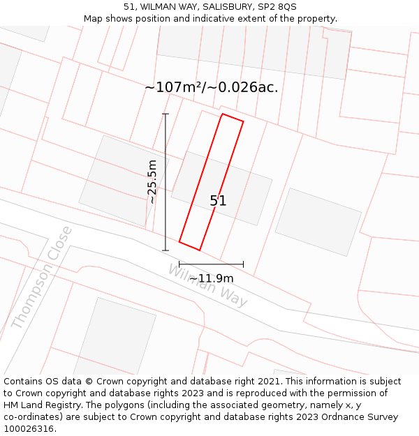 51, WILMAN WAY, SALISBURY, SP2 8QS: Plot and title map