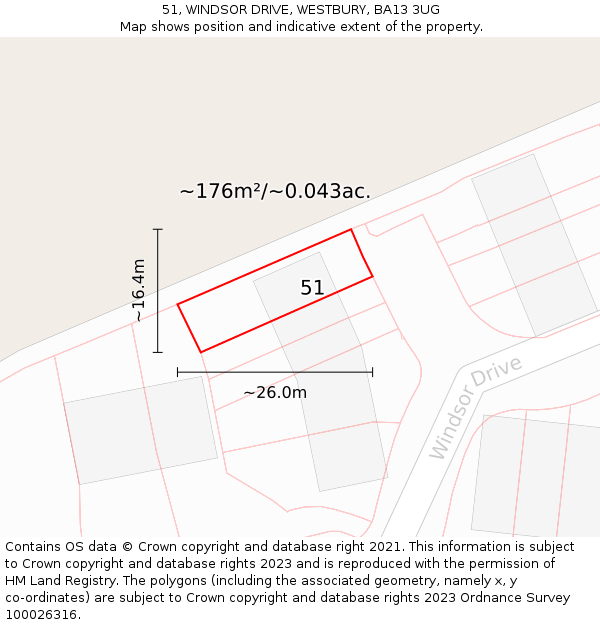 51, WINDSOR DRIVE, WESTBURY, BA13 3UG: Plot and title map