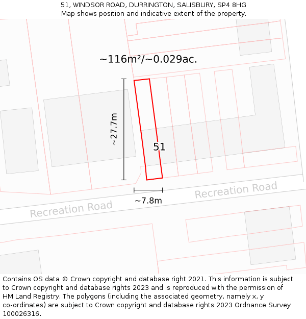 51, WINDSOR ROAD, DURRINGTON, SALISBURY, SP4 8HG: Plot and title map