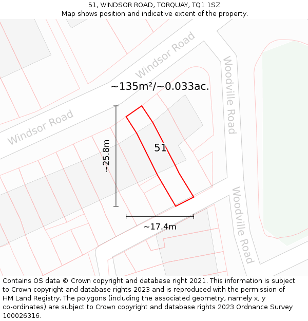 51, WINDSOR ROAD, TORQUAY, TQ1 1SZ: Plot and title map
