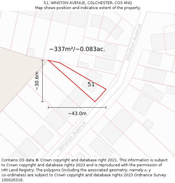 51, WINSTON AVENUE, COLCHESTER, CO3 4NQ: Plot and title map