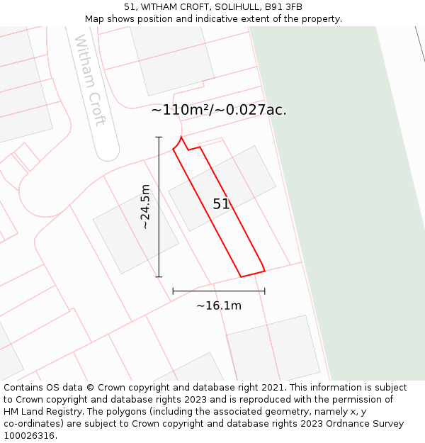 51, WITHAM CROFT, SOLIHULL, B91 3FB: Plot and title map