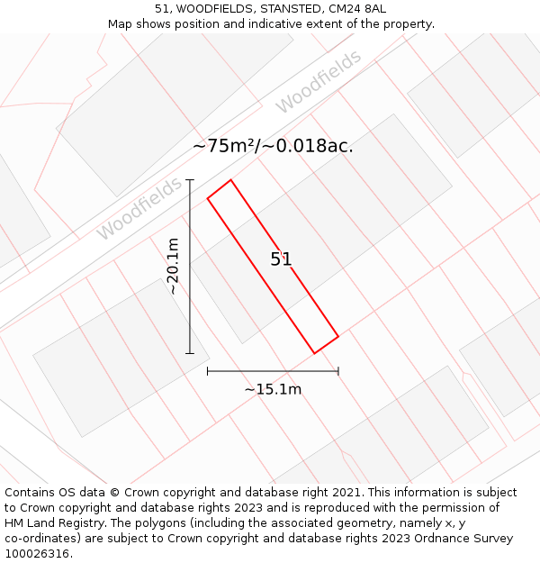 51, WOODFIELDS, STANSTED, CM24 8AL: Plot and title map