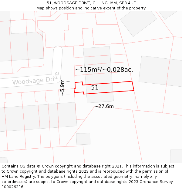 51, WOODSAGE DRIVE, GILLINGHAM, SP8 4UE: Plot and title map