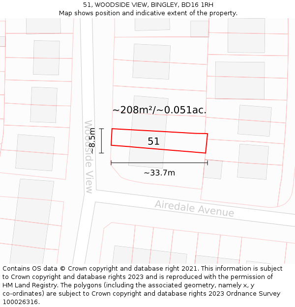 51, WOODSIDE VIEW, BINGLEY, BD16 1RH: Plot and title map