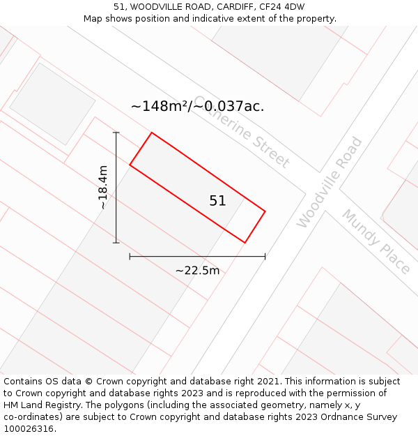 51, WOODVILLE ROAD, CARDIFF, CF24 4DW: Plot and title map
