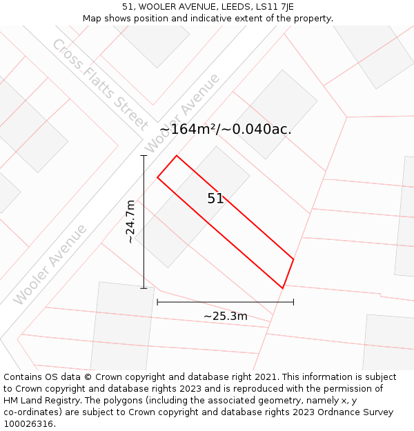 51, WOOLER AVENUE, LEEDS, LS11 7JE: Plot and title map