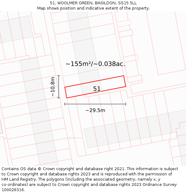51, WOOLMER GREEN, BASILDON, SS15 5LL: Plot and title map