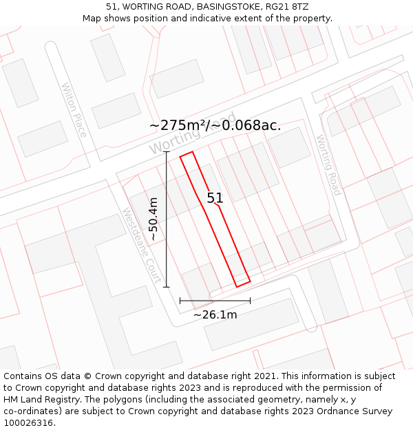 51, WORTING ROAD, BASINGSTOKE, RG21 8TZ: Plot and title map