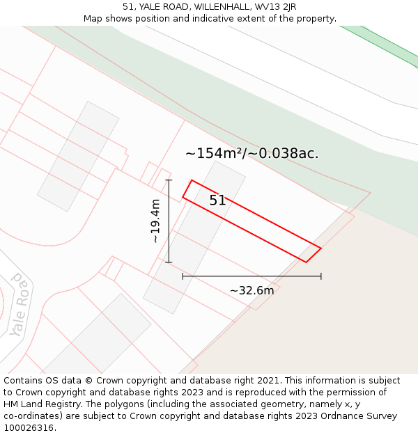 51, YALE ROAD, WILLENHALL, WV13 2JR: Plot and title map