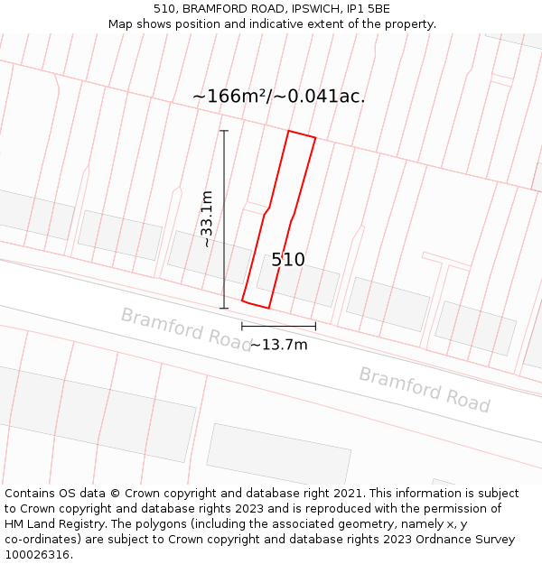510, BRAMFORD ROAD, IPSWICH, IP1 5BE: Plot and title map