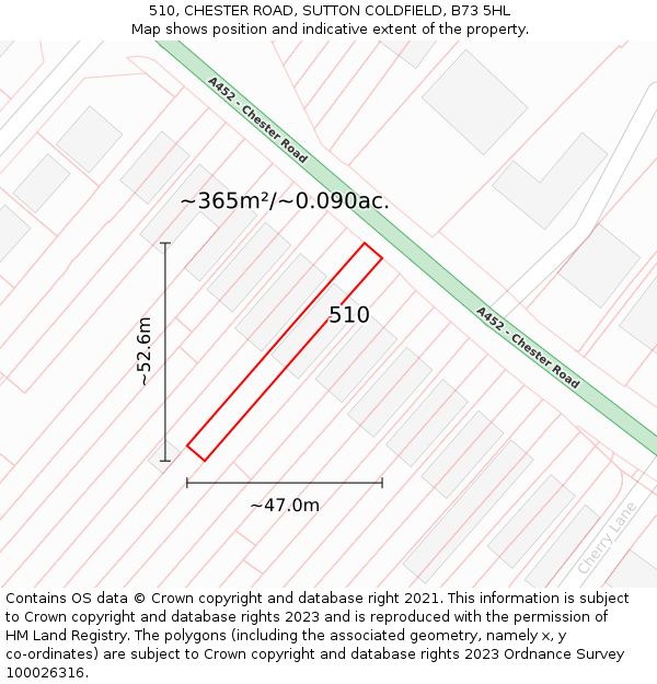 510, CHESTER ROAD, SUTTON COLDFIELD, B73 5HL: Plot and title map