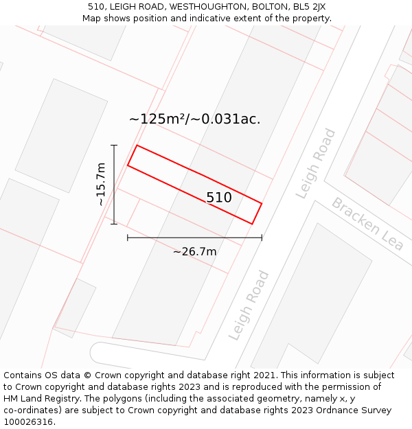 510, LEIGH ROAD, WESTHOUGHTON, BOLTON, BL5 2JX: Plot and title map