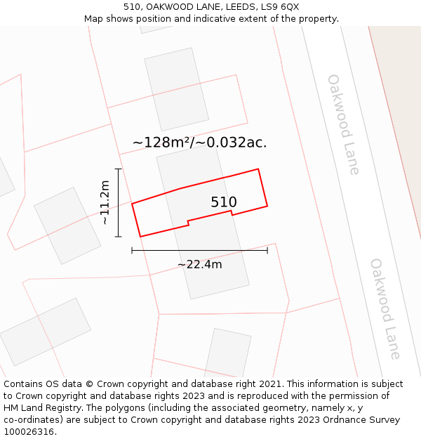 510, OAKWOOD LANE, LEEDS, LS9 6QX: Plot and title map