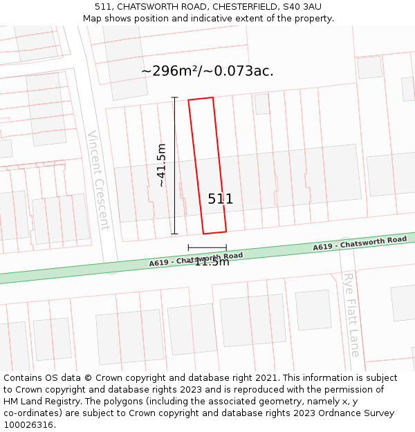 511, CHATSWORTH ROAD, CHESTERFIELD, S40 3AU: Plot and title map