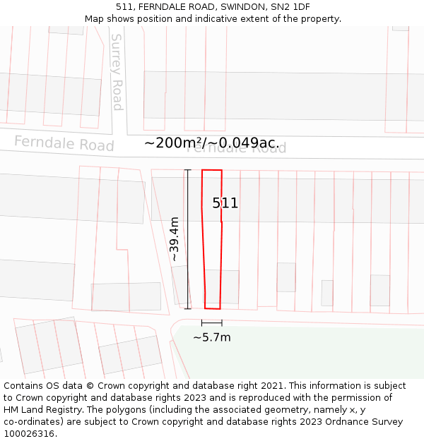 511, FERNDALE ROAD, SWINDON, SN2 1DF: Plot and title map
