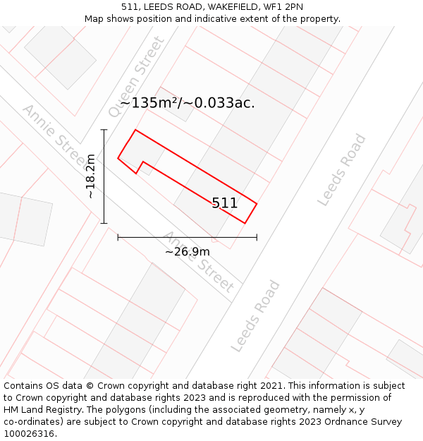 511, LEEDS ROAD, WAKEFIELD, WF1 2PN: Plot and title map