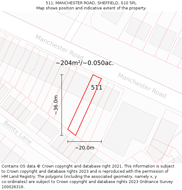 511, MANCHESTER ROAD, SHEFFIELD, S10 5PL: Plot and title map