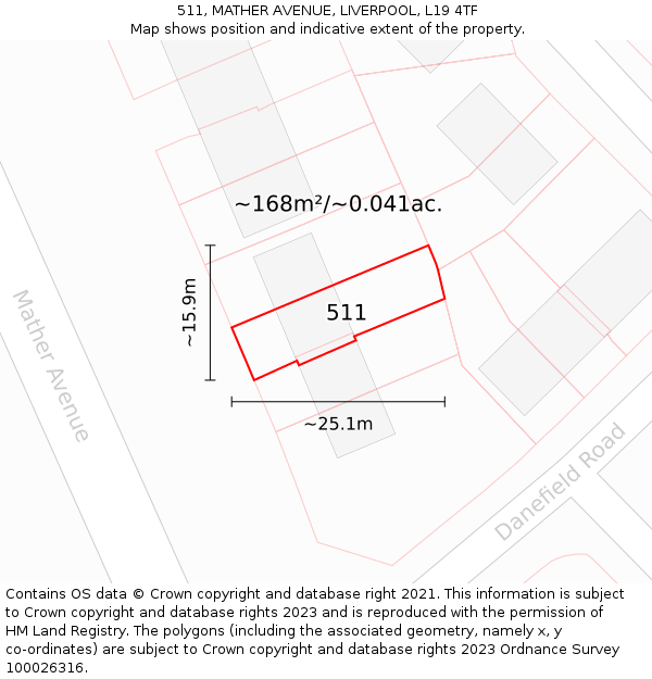 511, MATHER AVENUE, LIVERPOOL, L19 4TF: Plot and title map