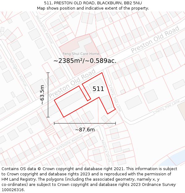 511, PRESTON OLD ROAD, BLACKBURN, BB2 5NU: Plot and title map