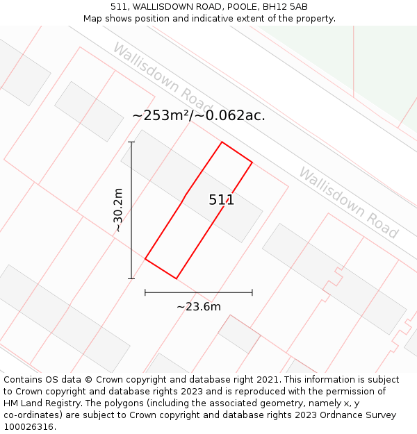 511, WALLISDOWN ROAD, POOLE, BH12 5AB: Plot and title map