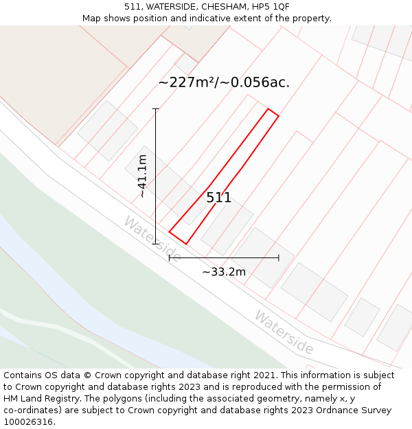 511, WATERSIDE, CHESHAM, HP5 1QF: Plot and title map