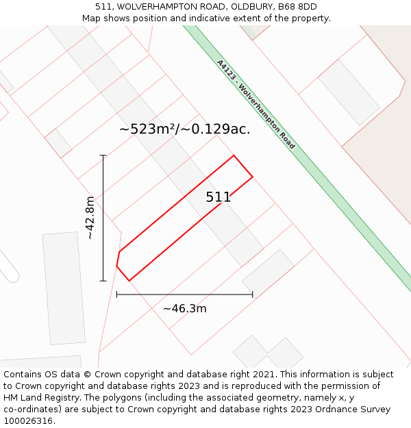 511, WOLVERHAMPTON ROAD, OLDBURY, B68 8DD: Plot and title map