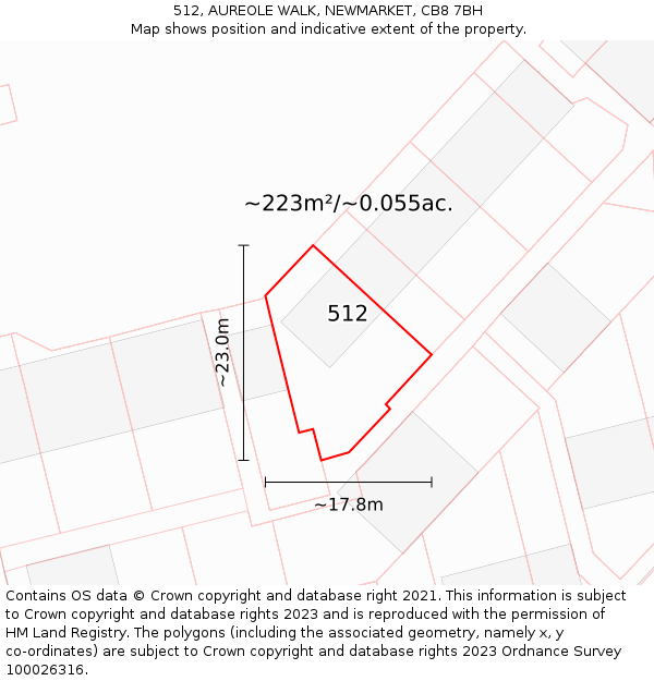 512, AUREOLE WALK, NEWMARKET, CB8 7BH: Plot and title map