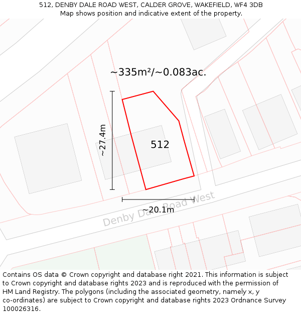 512, DENBY DALE ROAD WEST, CALDER GROVE, WAKEFIELD, WF4 3DB: Plot and title map