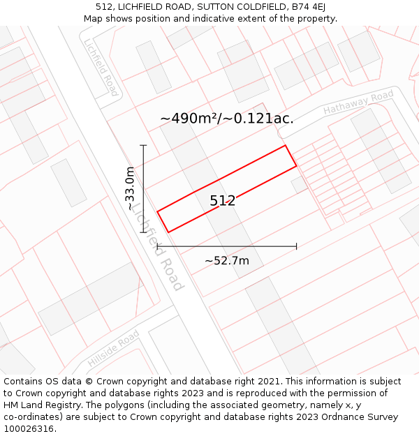 512, LICHFIELD ROAD, SUTTON COLDFIELD, B74 4EJ: Plot and title map