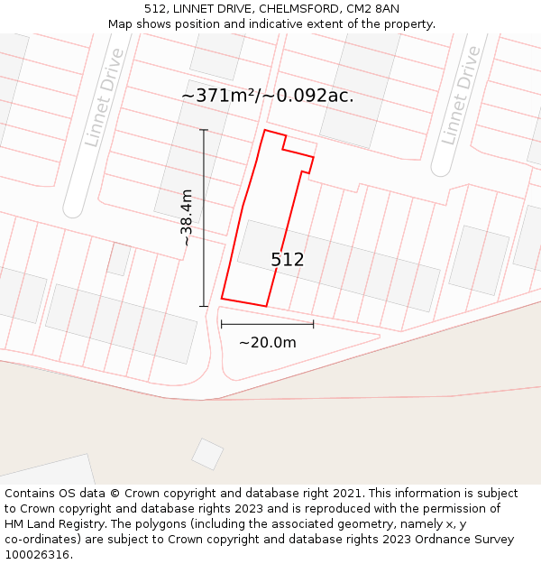 512, LINNET DRIVE, CHELMSFORD, CM2 8AN: Plot and title map