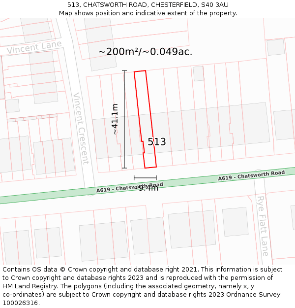 513, CHATSWORTH ROAD, CHESTERFIELD, S40 3AU: Plot and title map