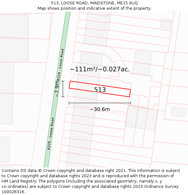 513, LOOSE ROAD, MAIDSTONE, ME15 9UQ: Plot and title map