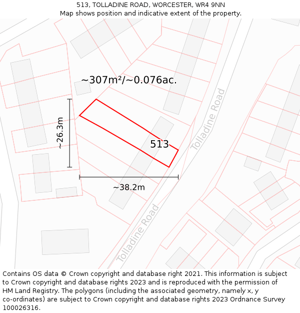 513, TOLLADINE ROAD, WORCESTER, WR4 9NN: Plot and title map