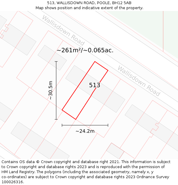 513, WALLISDOWN ROAD, POOLE, BH12 5AB: Plot and title map
