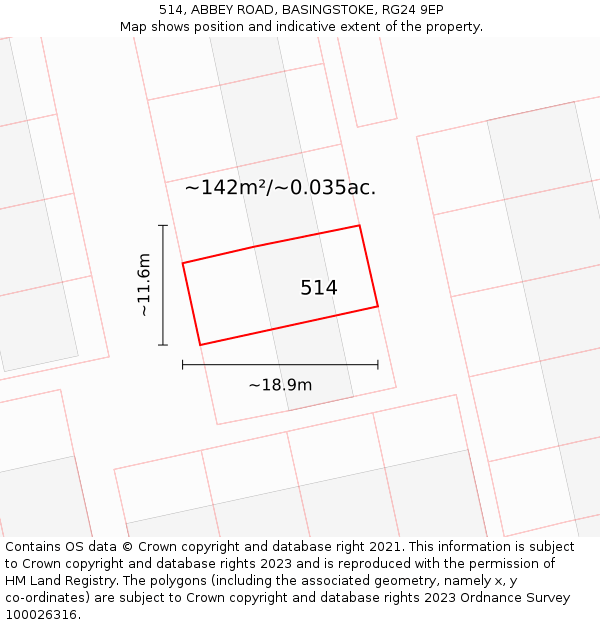 514, ABBEY ROAD, BASINGSTOKE, RG24 9EP: Plot and title map
