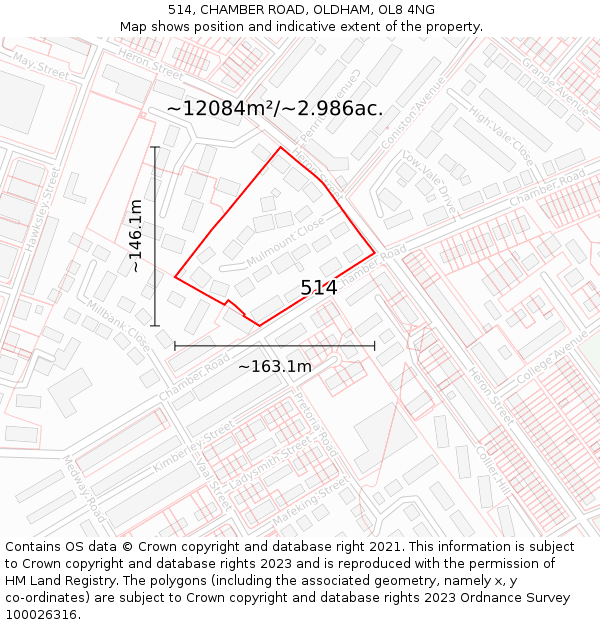 514, CHAMBER ROAD, OLDHAM, OL8 4NG: Plot and title map