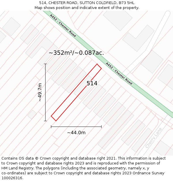 514, CHESTER ROAD, SUTTON COLDFIELD, B73 5HL: Plot and title map