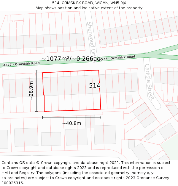 514, ORMSKIRK ROAD, WIGAN, WN5 9JX: Plot and title map