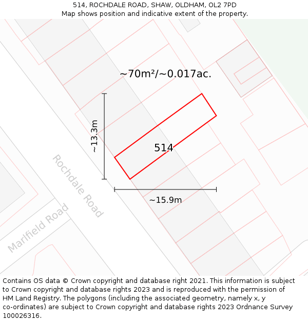 514, ROCHDALE ROAD, SHAW, OLDHAM, OL2 7PD: Plot and title map