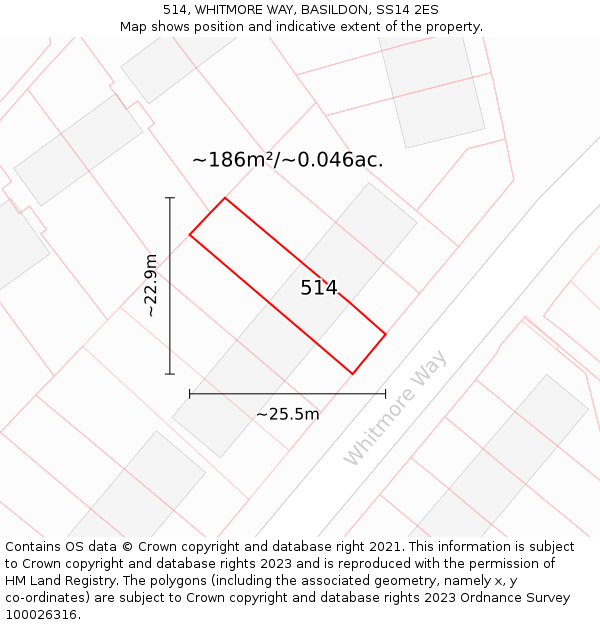 514, WHITMORE WAY, BASILDON, SS14 2ES: Plot and title map