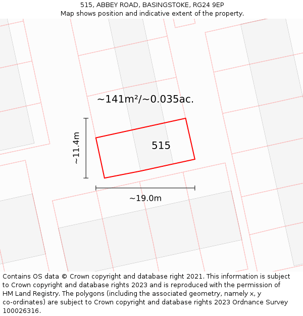 515, ABBEY ROAD, BASINGSTOKE, RG24 9EP: Plot and title map